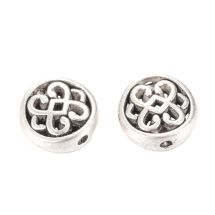 Metallihelmi antiikkihopeanvärinen litteä solmukuvioitu pastillihelmi 10,5x11 mm 10 kpl