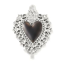 Metalliriipus emali sydän ja minipääkallot mustanruskea / platina 34x24 mm