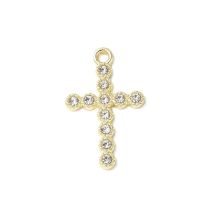 Metalliriipus pieni risti 2,5x1,3 cm kullanvärinen/ kirkkaat strassit 1 kpl