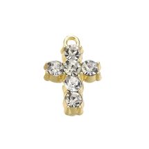 Metalliriipus pieni leveä risti 2,1x1,4 cm kullanvärinen/ kirkkaat strassit 1 kpl