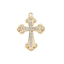 Metalliriipus keskikoinen levenevä risti 2x3 cm kullanvärinen/ kirkkaat strassit 1 kpl