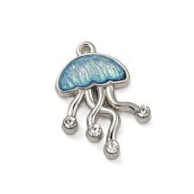 Metalliresiinimaskotti meduusa aqua / platina / kirkas strassi 19,5x14 mm