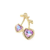 Metallimaskotti sydänkirsikat /violet vitrail strassi vaalea kullanvärinen 26x19 mm