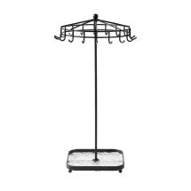 Korustandi pyöritettävä, 18 koukkua koruille, mustaa metallia 35x13,5 cm